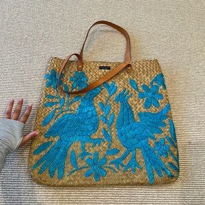 kate spade straw tote with embroidery